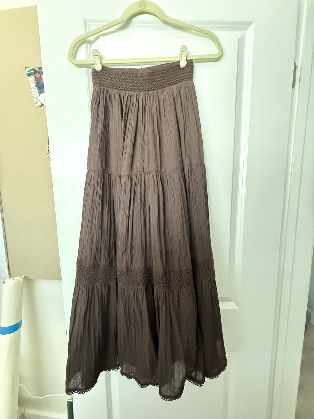 Aerie 100% Cotton Boho Set: Tiered Maxi Skirt & Lace Top - Brown - Picture 4 of 9